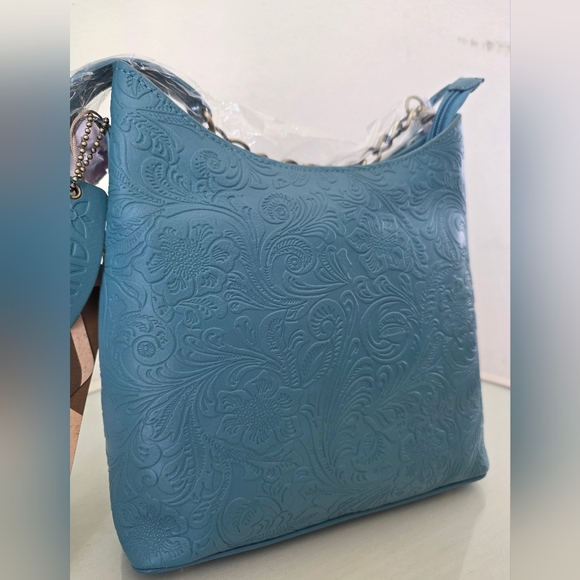 Anna by Anushcka Heritage Genuine Leather Hobo Crossbody Shoulder Bag Teal NWT main image 10